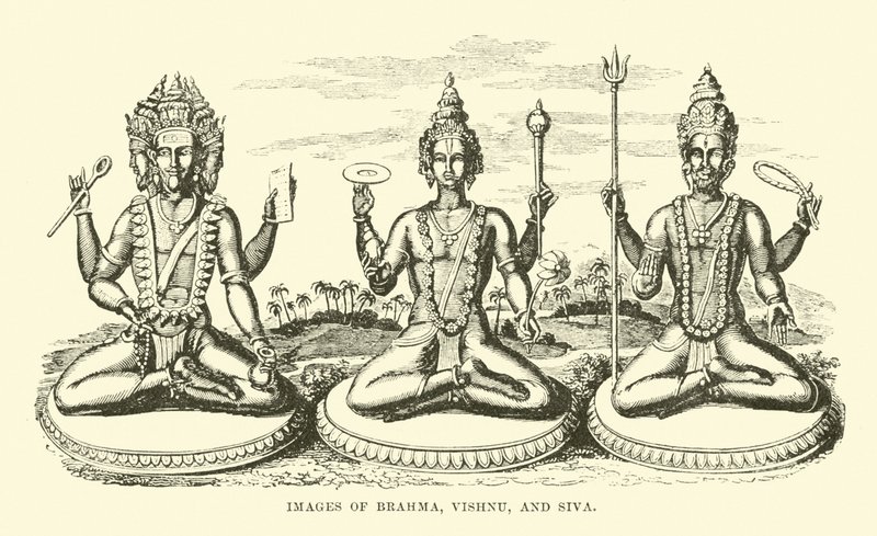 Brahma, Visnu és Siva képei alkotó: English School