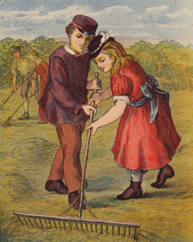 A szénamezőn (színes litográfia) alkotó: English School