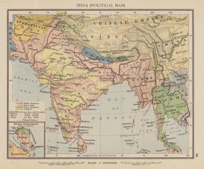 India, politikai térkép (színes litográfia) alkotó: English School