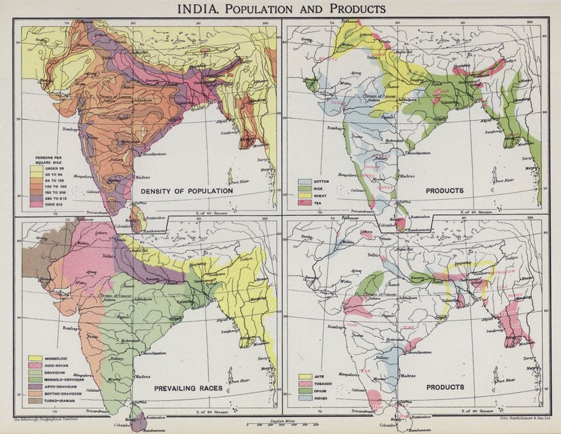 India, lakosság és termékek (színes litó) alkotó: English School