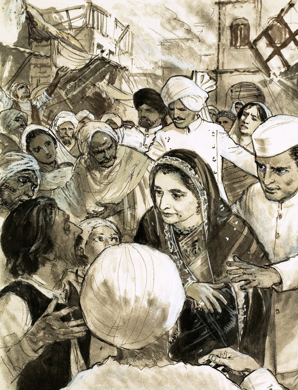 Indira Gandhi Ahmadabad városában a zavargások idején alkotó: English School