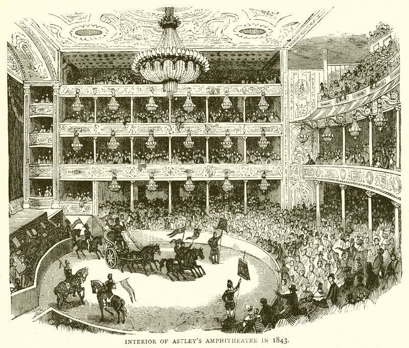 Az Astleys Amfiteátrum belseje 1843-ban alkotó: English School