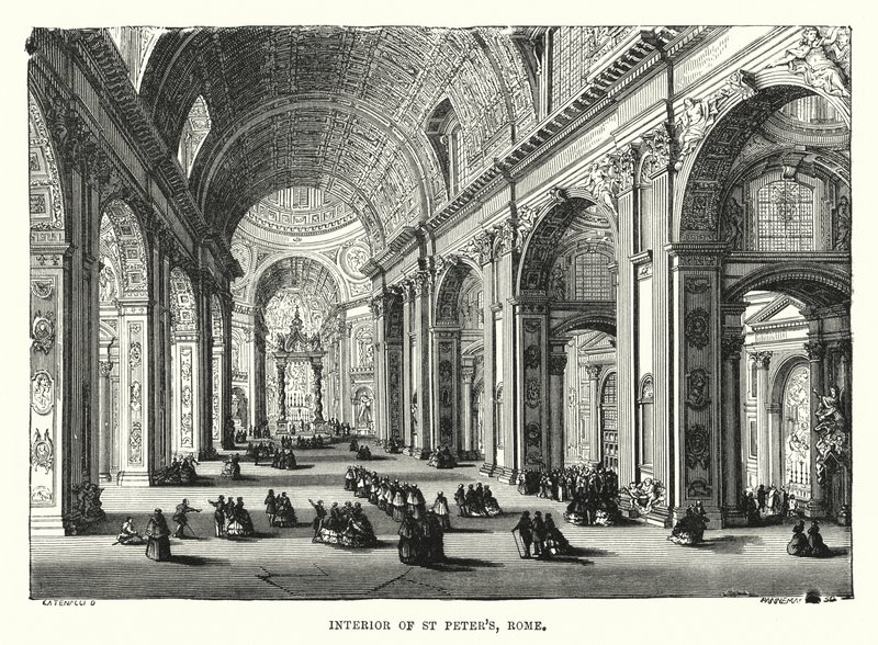 Szent Péter-templom belseje, Róma (metszet) alkotó: English School