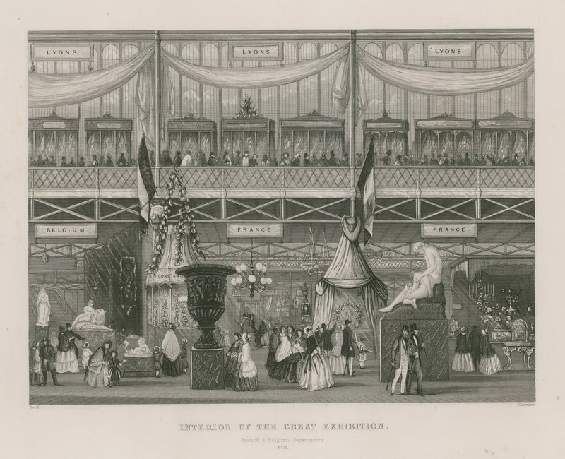 A Nagy Kiállítás belseje, 1851, Francia és Belgium Osztály alkotó: English School