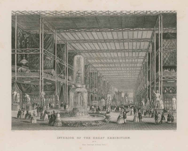 A Nagy Kiállítás belseje, 1851, a kereszthajóból keletre nézve alkotó: English School