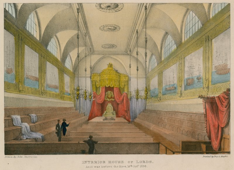 A Lordok Házának belseje olyan, mint a tűzvész előtt, 1834. október 16 alkotó: English School