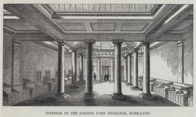A londoni kukoricatőzsde belseje, Mark-Lane (metszet) alkotó: English School