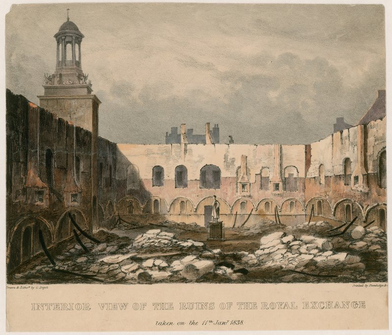 A londoni Royal Exchange romjainak belső képe, 1838. január 11-én alkotó: English School