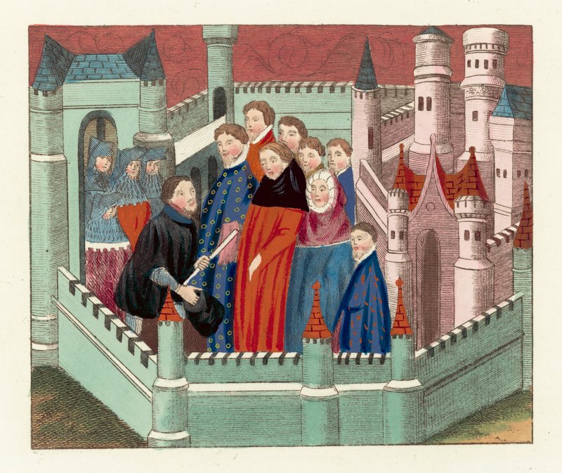 Interjú Lancaster hercege és II. Richárd király között (színes metszet) alkotó: English School