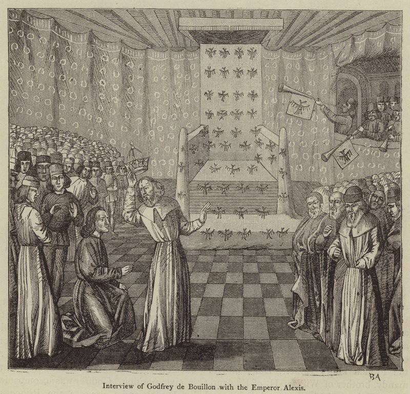 Godfrey de Bouillon interjúja Alexis császárral (metszet) alkotó: English School