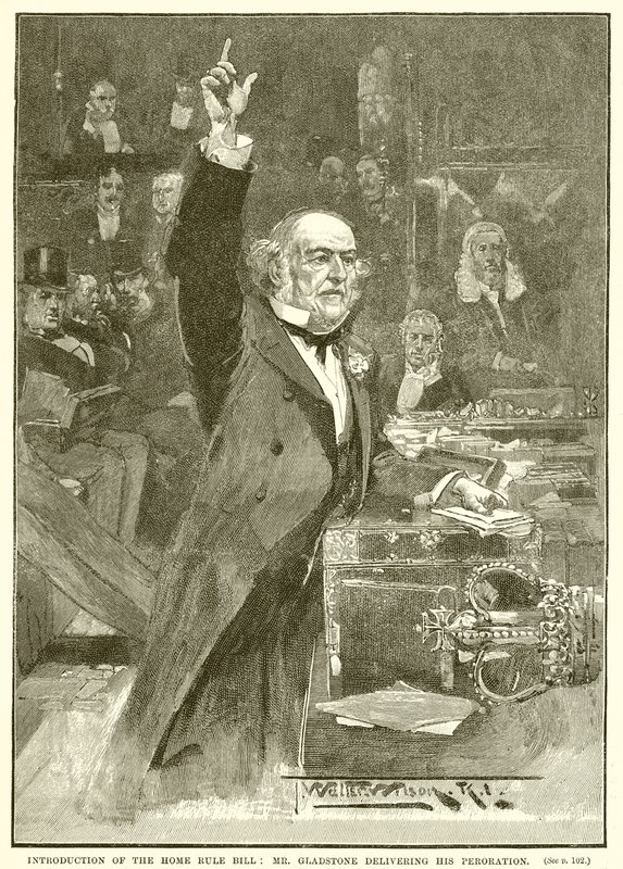 A Home Rule Bill bemutatása: Mr. Gladstone átadja a perorációját alkotó: English School