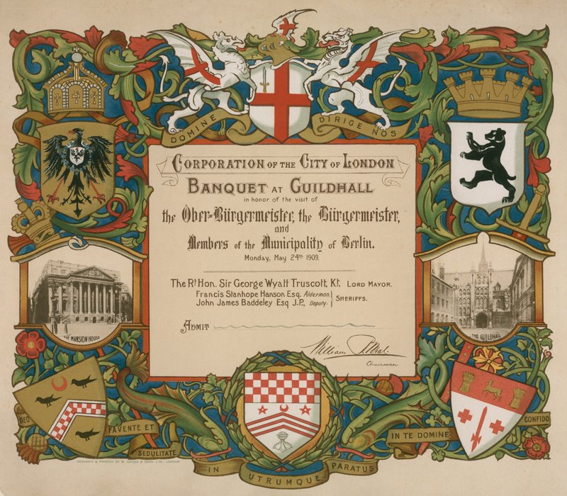 A Corporation of London meghívása egy bankettre a Guildhallban, 1909. május 24. alkotó: English School