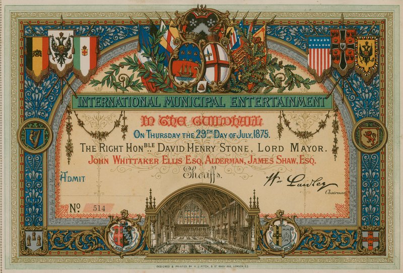 Meghívó a londoni Guildhall nemzetközi városi szórakoztatására 1875. július 29-én alkotó: English School