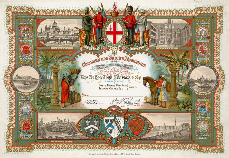 Meghívó gyarmati és indián fogadásra a londoni Guildhallban, 1886. június 25-én alkotó: English School
