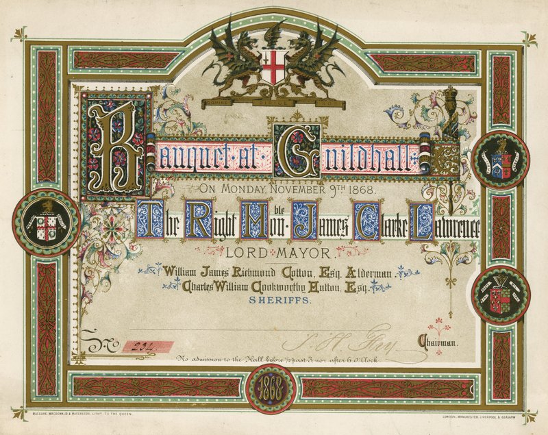 Meghívás egy bankettre a londoni Guildhallban, 1868. november 9-én alkotó: English School