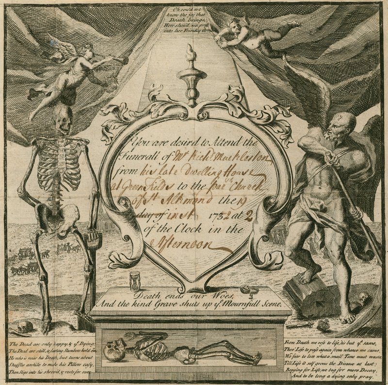 Meghívás Richard Mackleston úr temetésére 1732-ben alkotó: English School