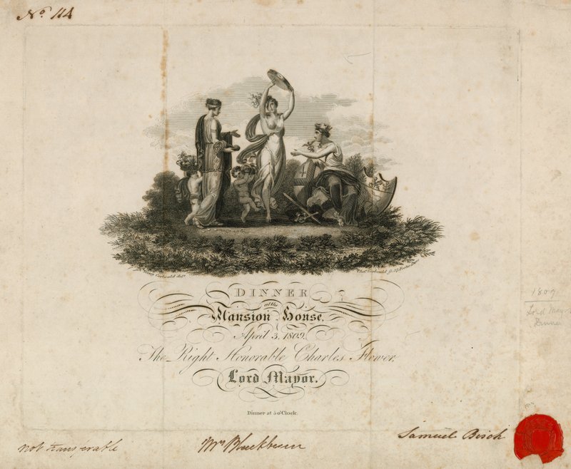 Meghívó a Lord Mayors vacsorájára a Mansion House-ban, London, 1809. április 3. alkotó: English School
