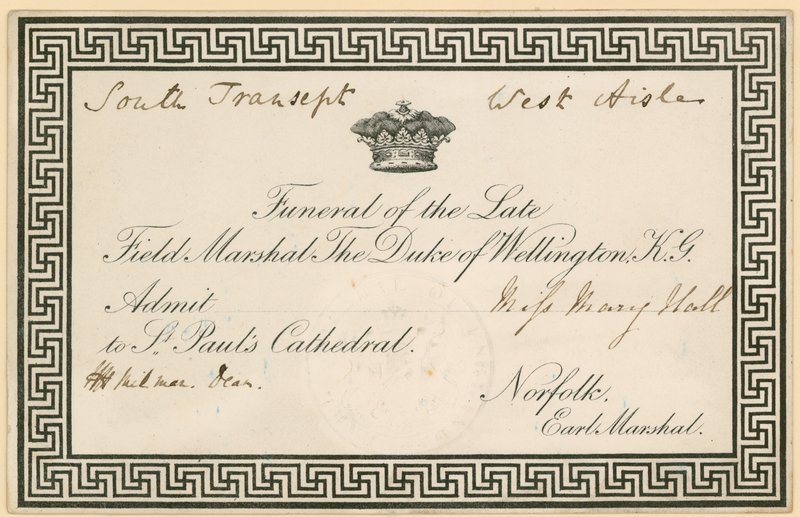 Meghívó Arthur Wellesley, Wellington hercegének temetésére a St Pauls Cathedralban alkotó: English School
