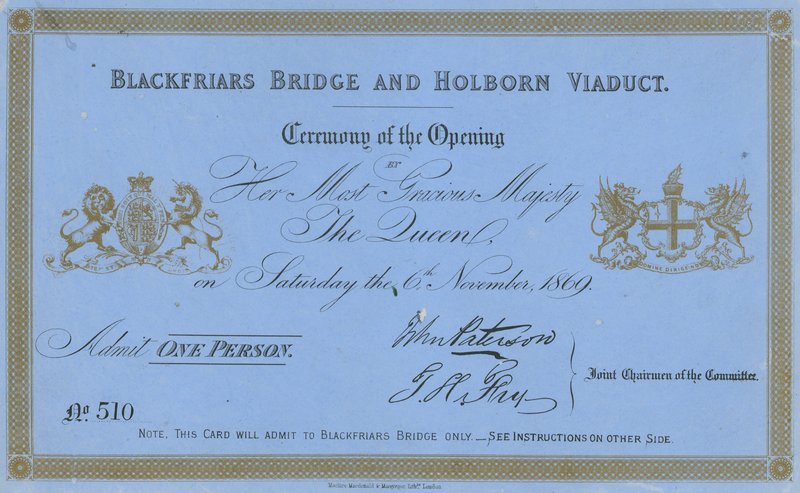 Meghívó a Blackfriars Bridge és a Holborn-viadukt megnyitására alkotó: English School