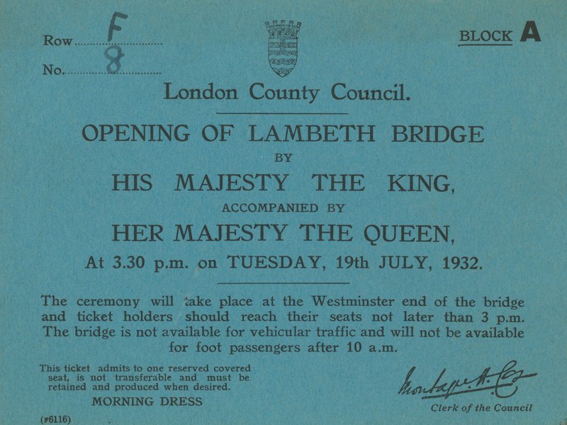 Meghívó a Lambeth híd megnyitójára alkotó: English School