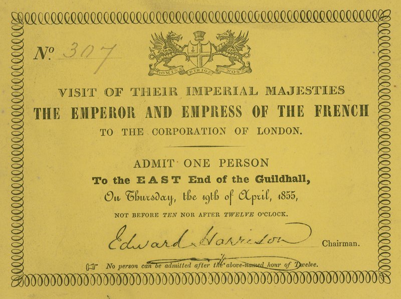Meghívó császári felségüknek, a franciák császárának és császárnőjének látogatására a londoni Guildhallban 1855. április 19-én. alkotó: English School