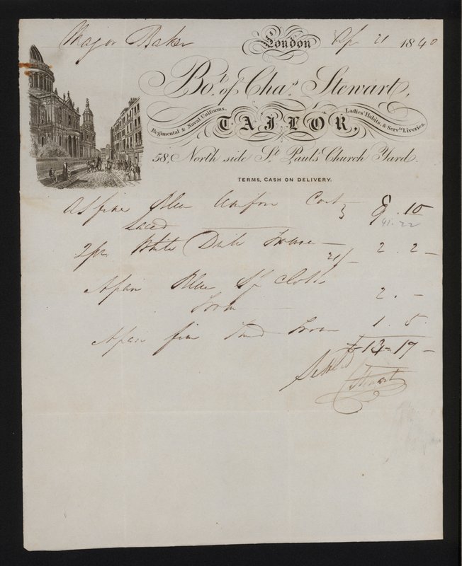 Számla Charles Stewart szabótól, a St Paul