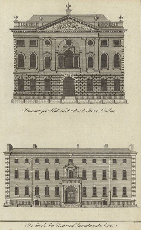 Ironmongers Hall, Fenchurch Street és a South Sea House, Threadneedle Street, London alkotó: English School