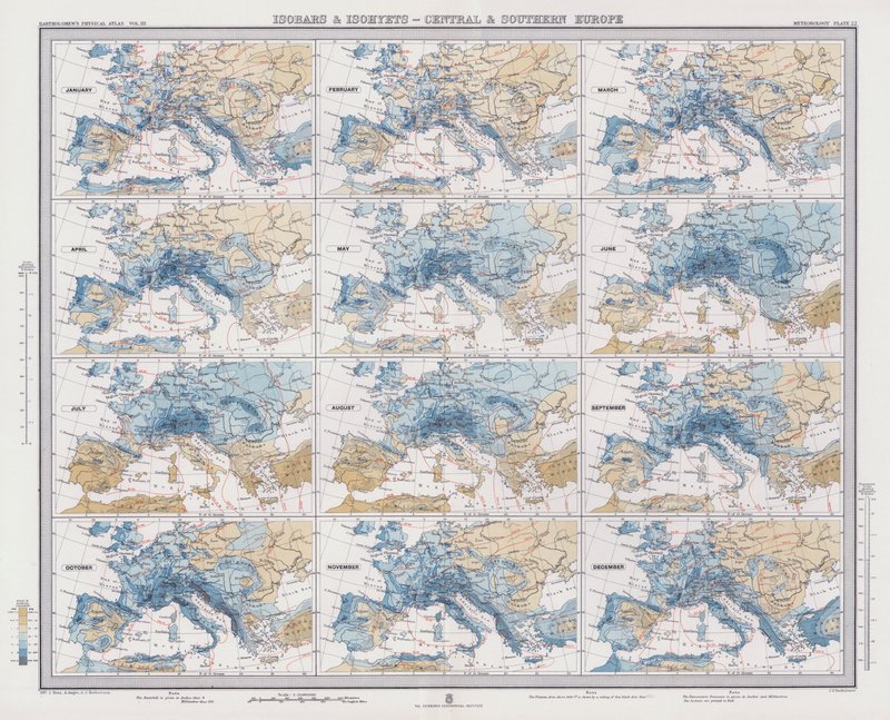 Isobars and Isohyets, Közép- és Dél-Európa (színes litho) alkotó: English School