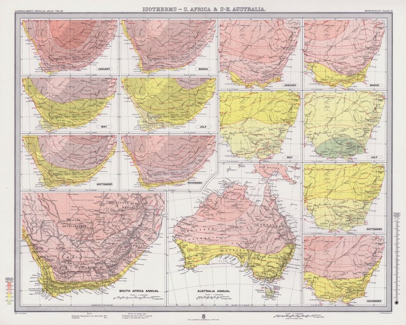Izotermák, Dél-Afrika és Délkelet-Ausztrália (színes litho) alkotó: English School