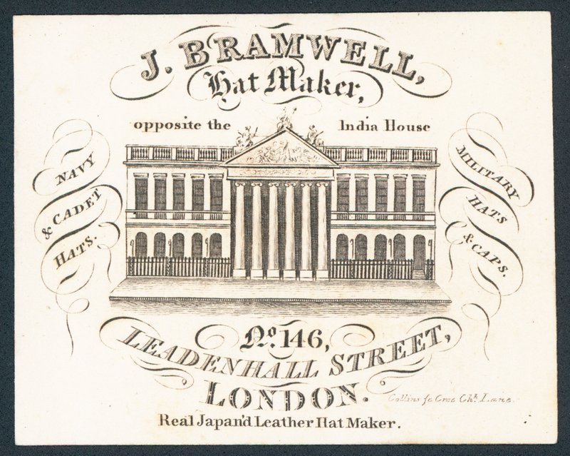 J Bramwell, kalapkészítő, kereskedelmi kártya alkotó: English School