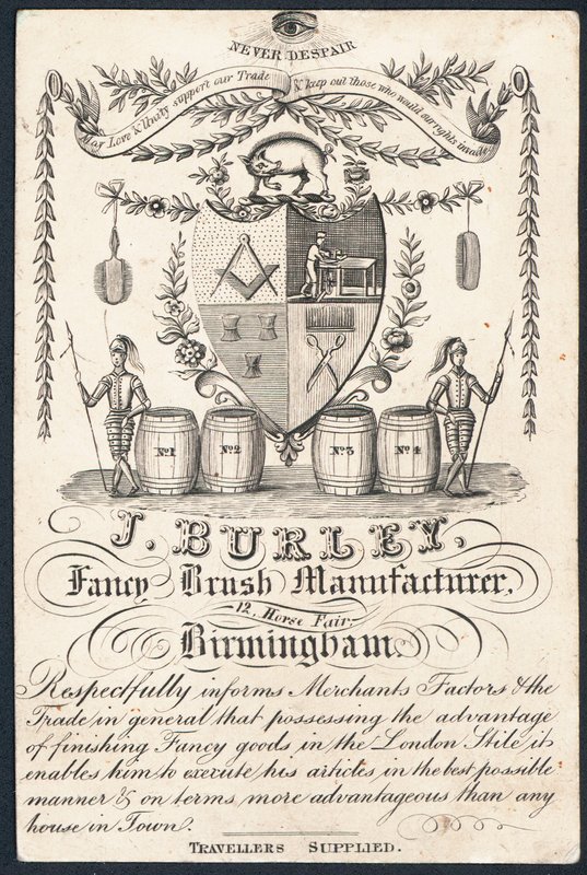 J Burley, Fancy Brush gyártó, kereskedelmi kártya alkotó: English School