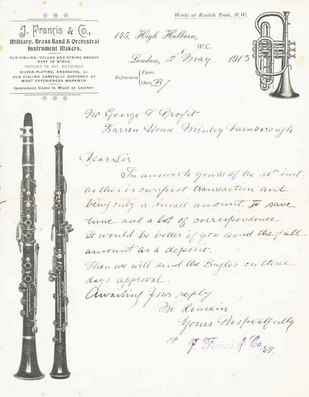 J Francis & Co, katonai, fúvószenekari és zenekari hangszerkészítők alkotó: English School