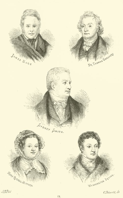 James Hogg, Dr. Thomas Chalmers, Sydney Smith, Mary Russell Mitford, Washington Irving alkotó: English School