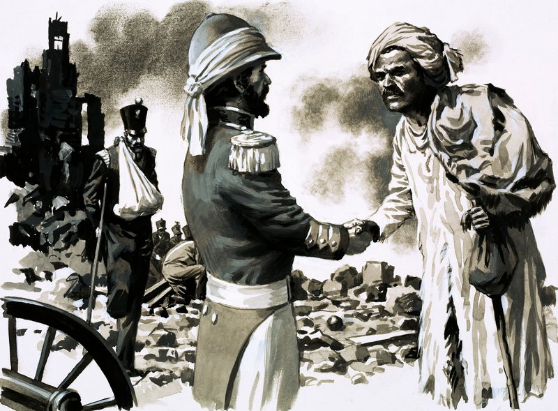 James Kavanagh, álruhában, Lucknow egyik hőse (guache papíron) alkotó: English School