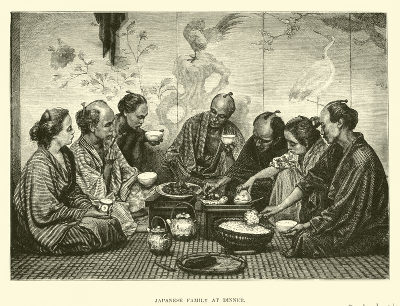 Japán család vacsoránál alkotó: English School