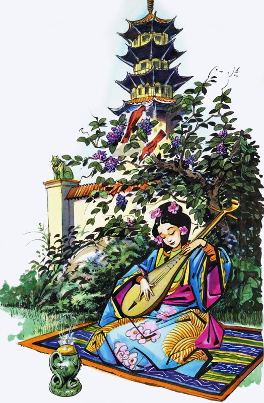 Japán lány a kertben alkotó: English School