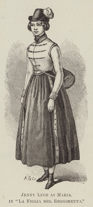Jenny Lind Maria szerepében, "Az ezred lánya" (metszet) alkotó: English School