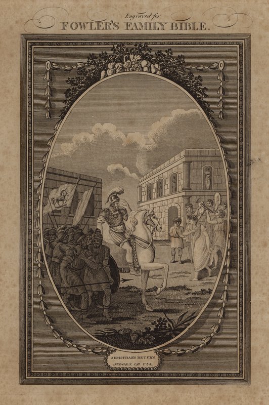 Jefte visszatérése, Bírák, 11. fejezet, 34. vers (metszet) alkotó: English School