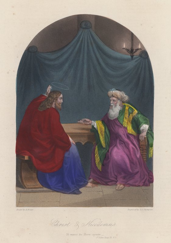 Jézus Krisztus és Nikodémus (színes metszet) alkotó: English School