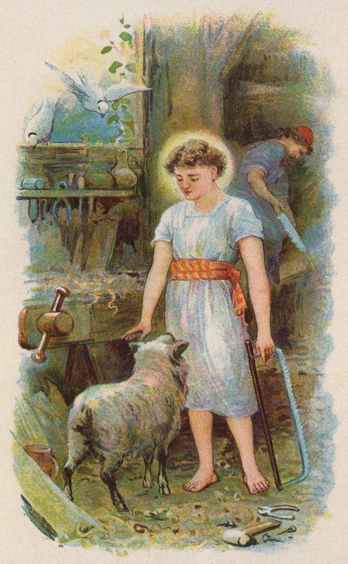 Jézus az ácsműhelyben (színes litográfia) alkotó: English School