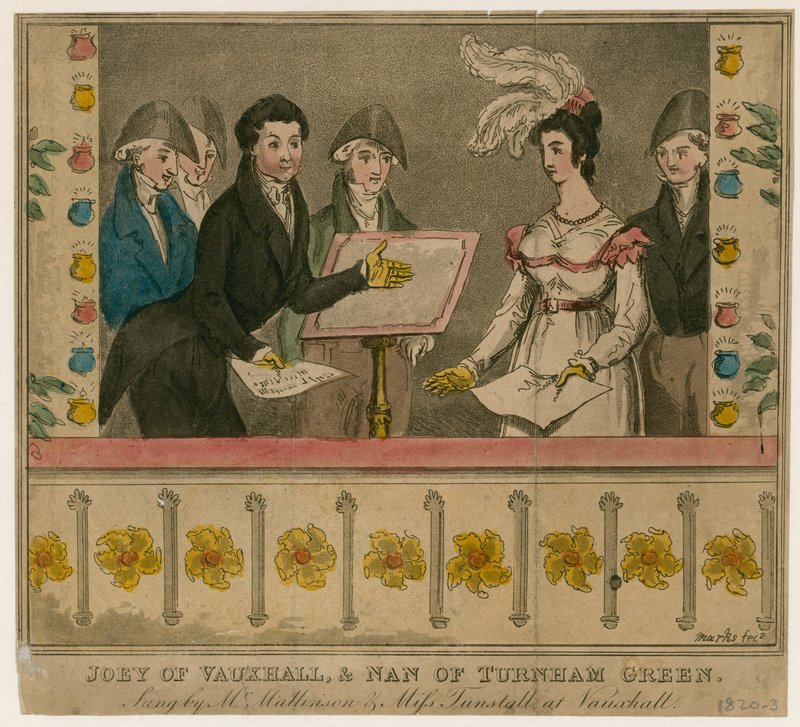 Joey of Vauxhall és Nan of Turnham Green, Mr Mattison és Miss Tunstall énekel a Vauxhall Gardensben alkotó: English School