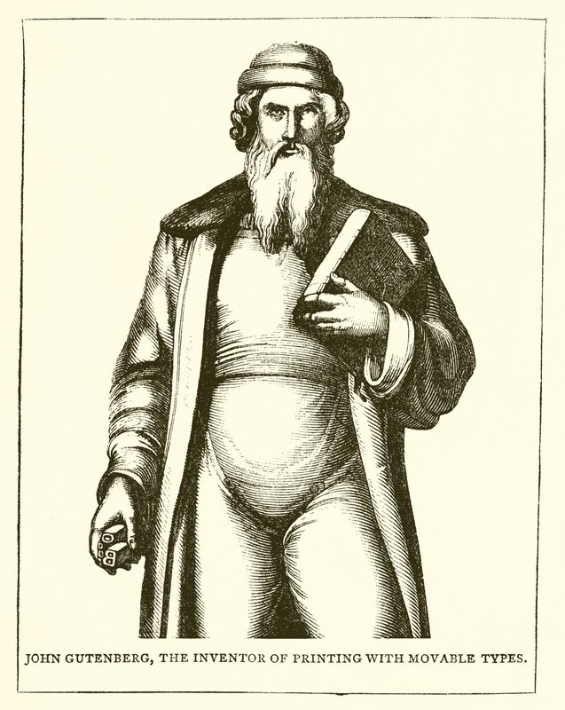 John Gutenberg, a mozgatható betűkkel történő nyomtatás feltalálója alkotó: English School