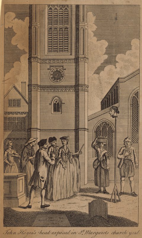 John Hayess feje látható a St Margarets templom udvarán alkotó: English School