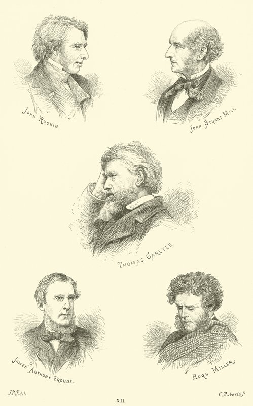 John Ruskin, John Stuart Mill, Thomas Carlyle, James Anthony Froude, Hugh Miller alkotó: English School
