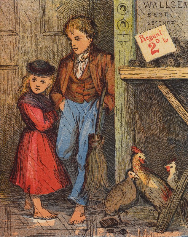 John és Nelly menedéket keresnek (színes litográfia) alkotó: English School