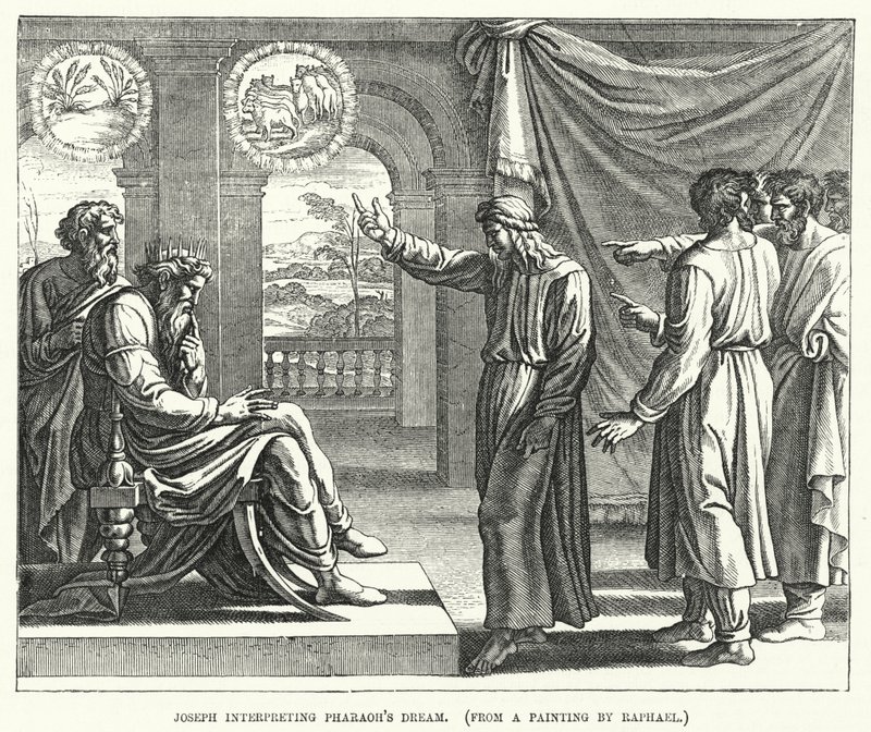 József értelmezi a fáraó álmát, Raphael festményéről (metszet) alkotó: English School
