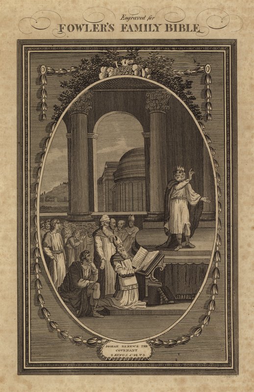 Jósiás megújítja a szövetséget, 2 Királyok, 22. fejezet, 3. vers (metszet) alkotó: English School