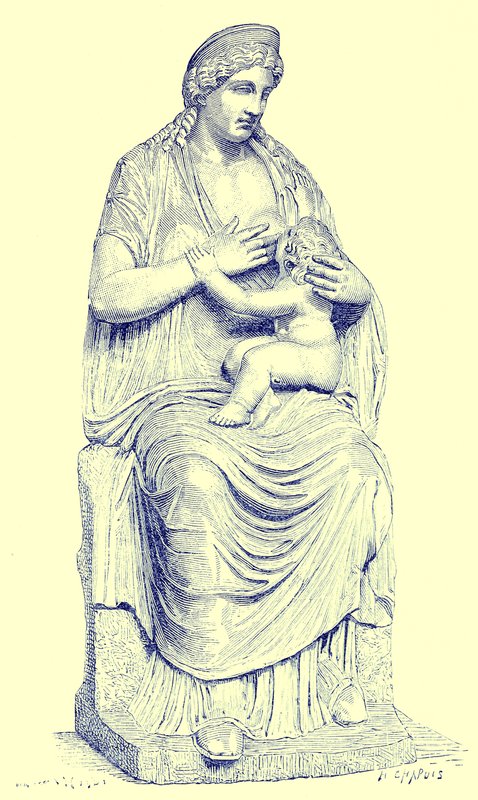 Juno szoptatja a csecsemő Herkulest, szobor a Vatikánban, illusztráció: Victor Duruy Róma története, 1884-ben (digitálisan javított kép) alkotó: English School