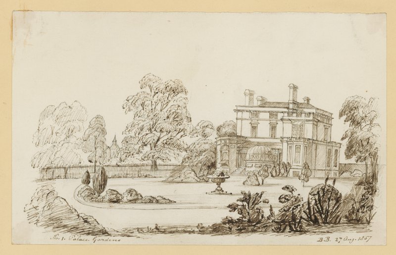 Kensington Palace Gardens; 1857. augusztus 27-i keltezésű (tinta papíron) alkotó: English School