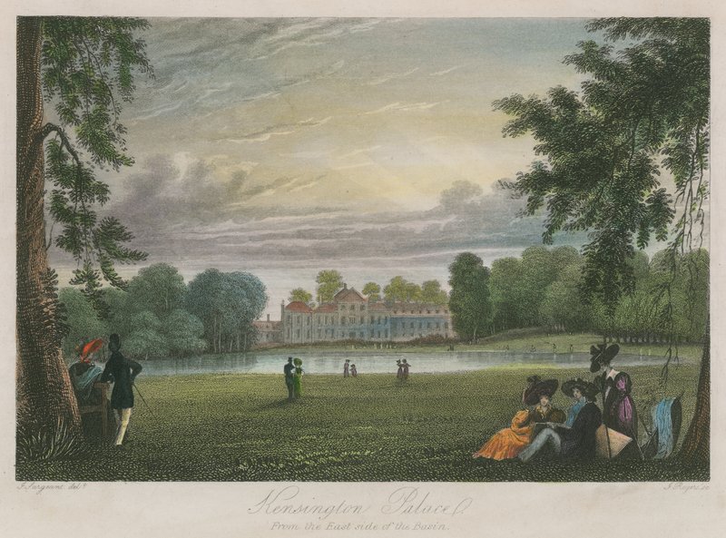 Kensington-palota, London, a medence keleti oldaláról alkotó: English School